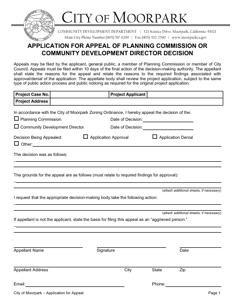 First page of the Application for Appeal