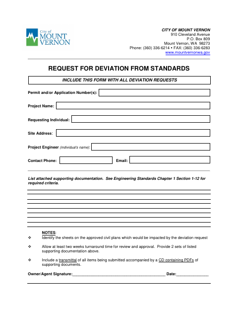 First page of the Appendix B Engineering Request Forms