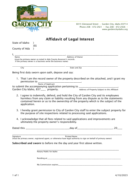 First page of the Affidavit of Legal Interest