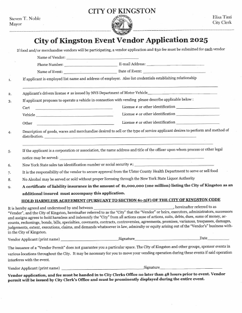 First page of the Event Vendor Application
