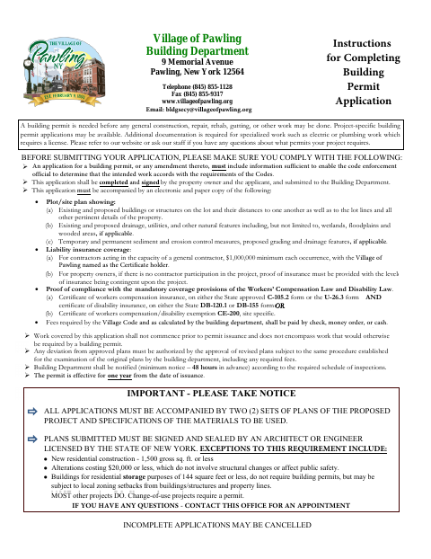 First page of the Residential/Commercial Building Permit Application