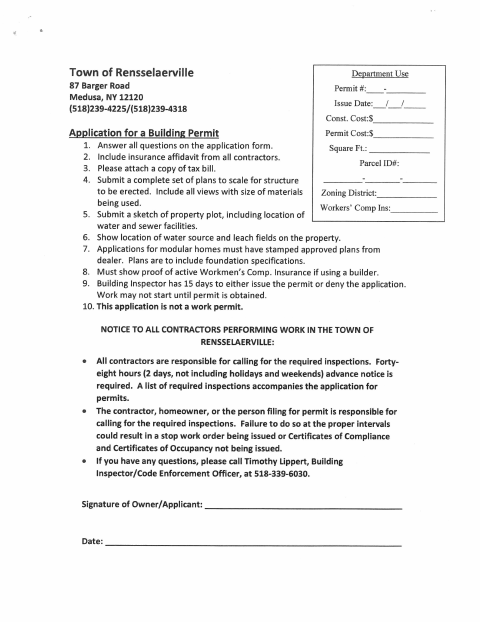 First page of the Building Permit Application