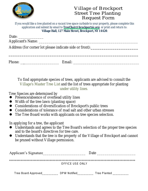 First page of the Street Tree Planting Request Form