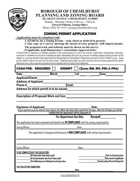First page of the Zoning Permit Application