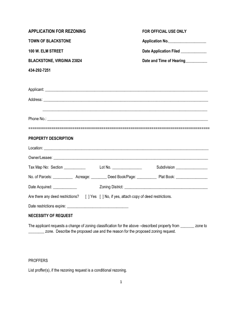 First page of the Application for Rezoning