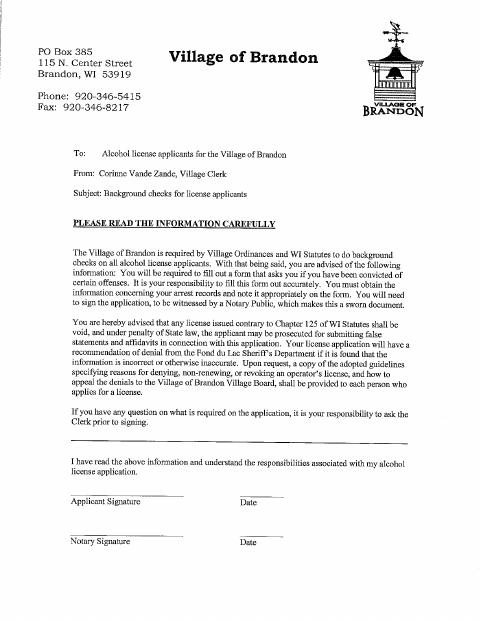 First page of the Operator License Application