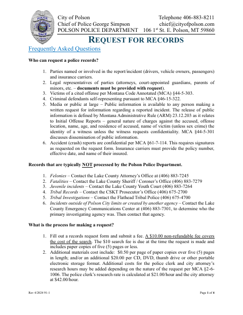 First page of the Police Records Request