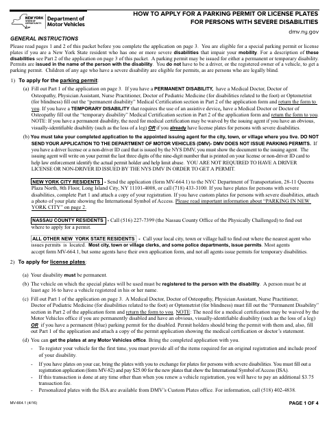First page of the Application for a Parking Permit or License Plates for Persons With Severe Disabilities