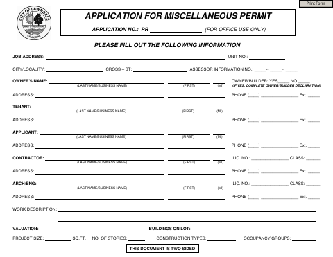 First page of the Miscellaneous Permit Application