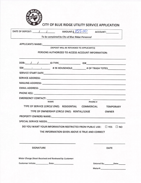 First page of the Water Billing Agreement