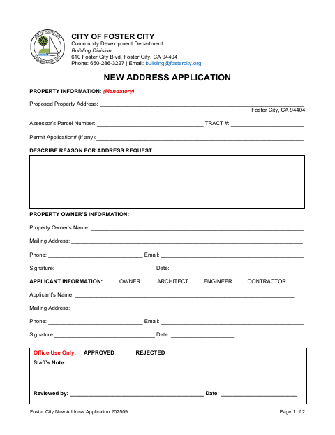 First page of the New Address Application