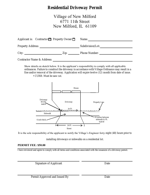 First page of the Residential Driveway Permit