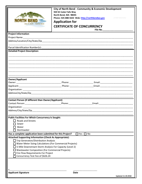 First page of the Application for Certificate of Concurrency