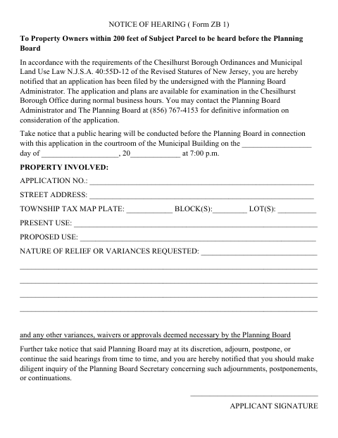 First page of the Notice of Hearing Form