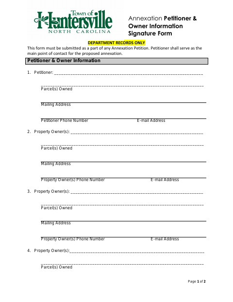 First page of the Annexation Petitioner and Owner Information