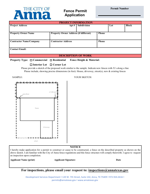 First page of the Fence Permit Application
