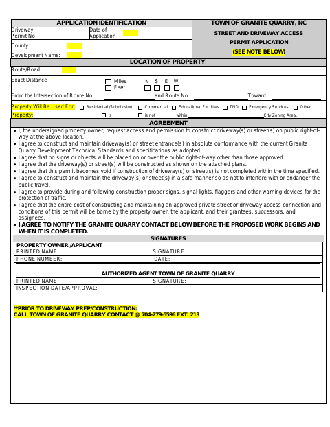 First page of the Driveway Permit Application