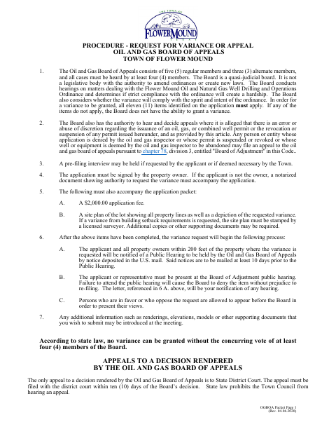 First page of the Oil and Gas Board of Appeals Application