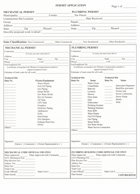 First page of the Mechanical Permit Application