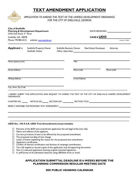 First page of the Unified Development Ordinance Text Amendment Application