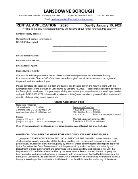 First page of the Rental Property Registration Application