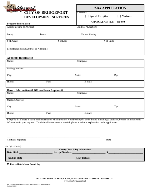 First page of the ZBA Application