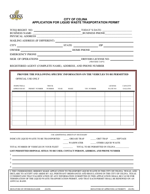 First page of the Application for Liquid Waste Transportation Permit