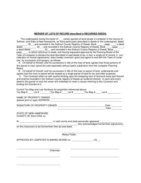First page of the Merger of Lots Covenant