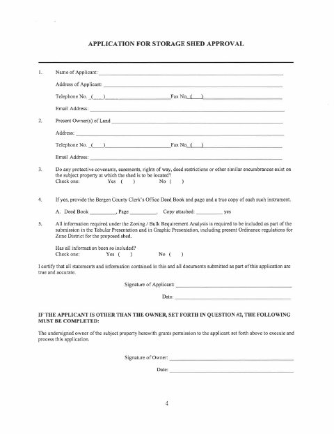 First page of the Storage Shed Application