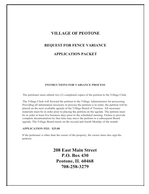 First page of the Fence Variance Application
