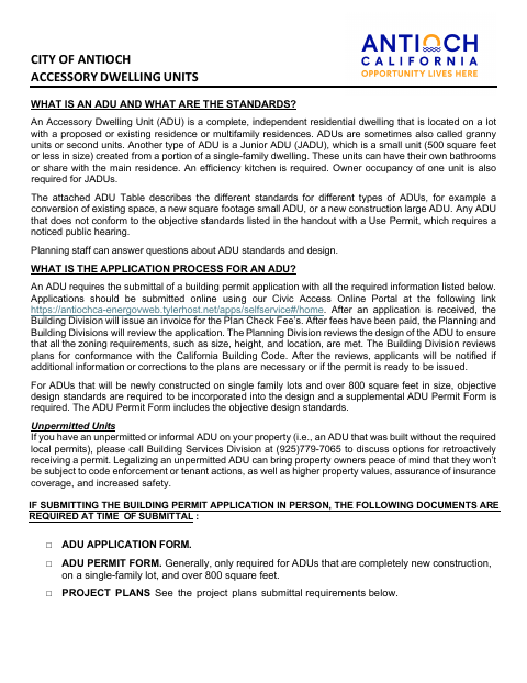 First page of the ADU Application