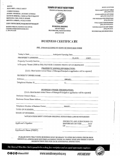 First page of the Business Certificate Application
