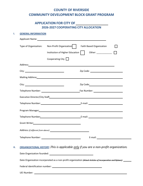 First page of the 2026–2027 Cooperating City Allocation Application