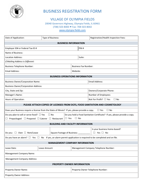 First page of the Business Registration Form