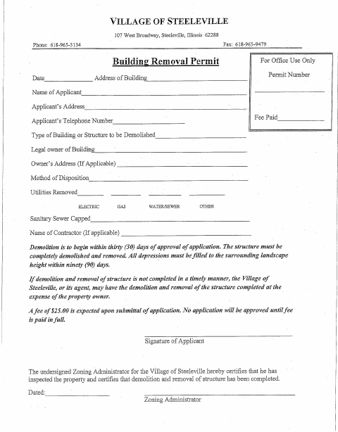 First page of the Building Removal Permit
