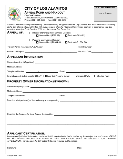 First page of the Appeal Form and Handout