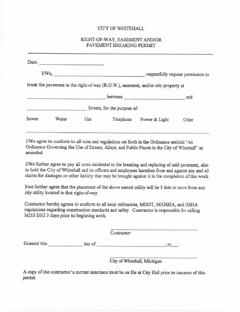 First page of the Right of Way Permit