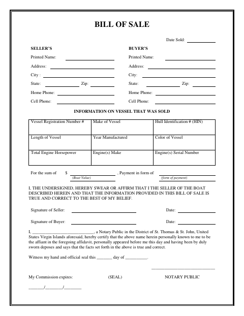 First page of the Vessel Bill of Sale