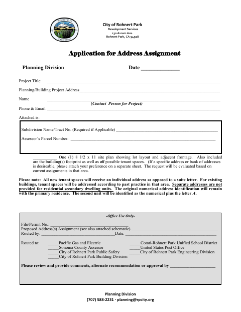 First page of the Application for Address Assignment