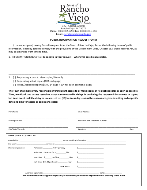 First page of the Public Information Request Form