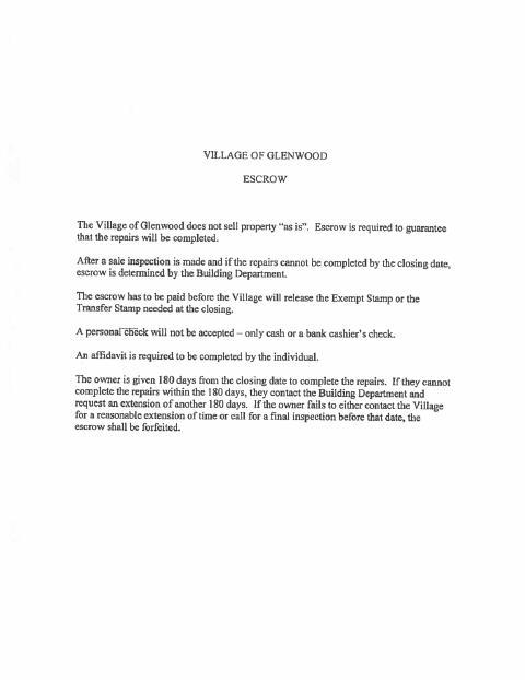 First page of the Escrow Affidavit Form