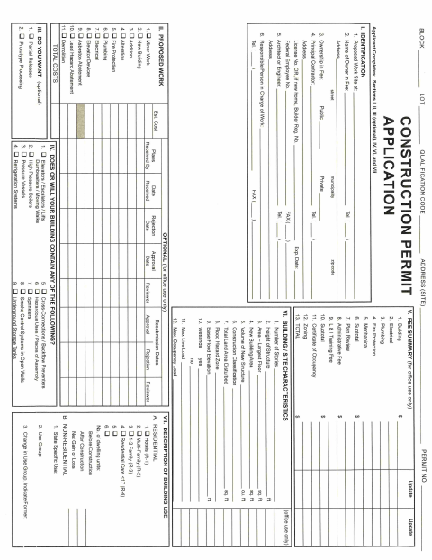First page of the Building Permit Jacket