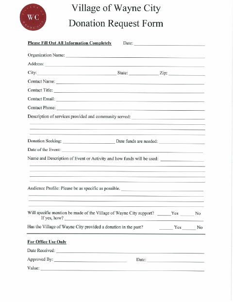 First page of the Donation Request Form