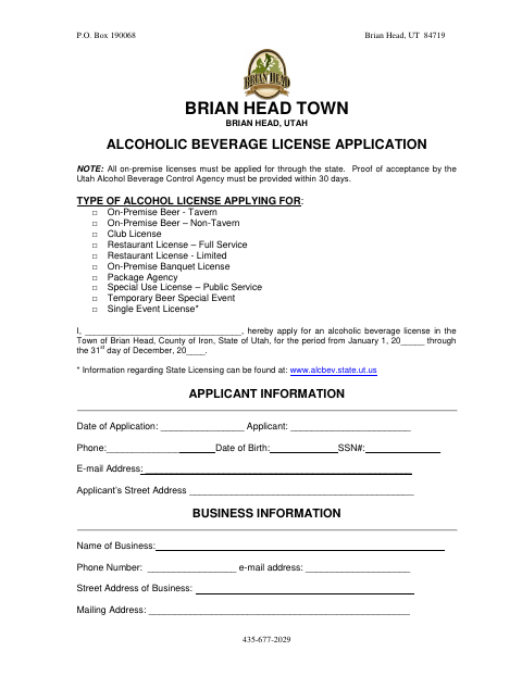 First page of the Alcoholic Beverage License Application