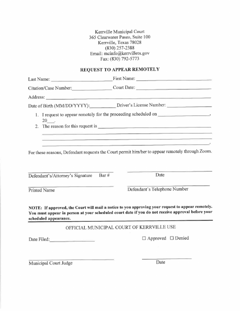First page of the Request to Appear Remotely