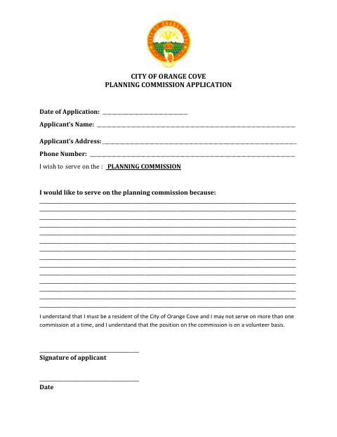First page of the Planning Commission Application