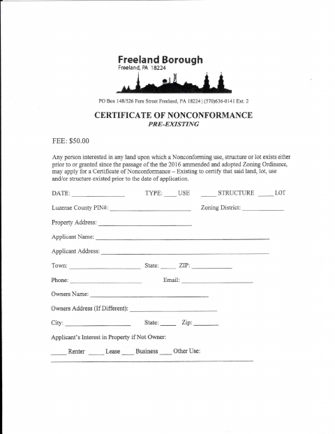 First page of the Certificate of Nonconformance (Pre-Existing)