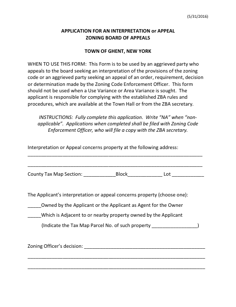 First page of the Application for an Interpretation or Appeal