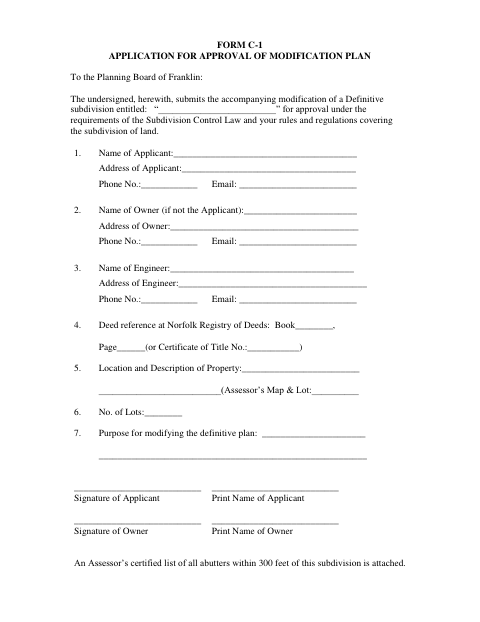 First page of the Application for Approval of Modification Plan