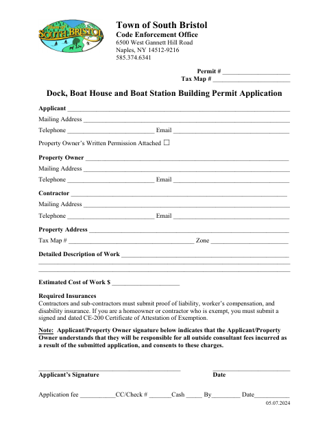 First page of the Dock, Boat House and Boat Station Building Permit Application